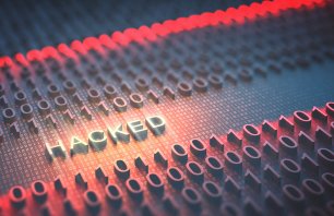 3D illustration of binary code interrupted by the word "Hacked"