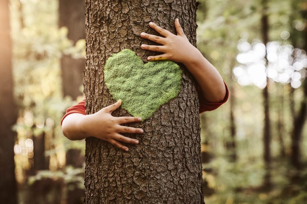 Person, die einen Baum umarmt